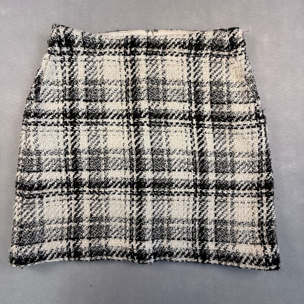 Loft Black White Plaid Tweed Mini Skirt Metallic Wool Blend Size 4 Academia